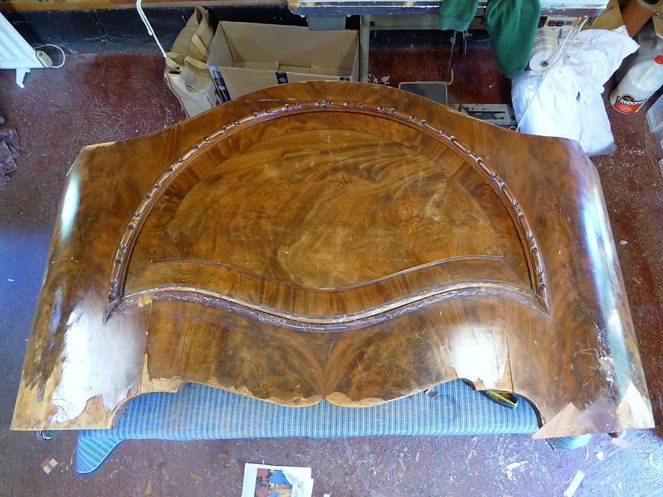 Flame veneer headboard, before