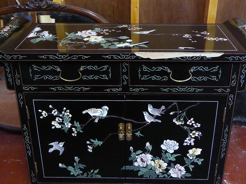 Black lacquer cabinet, before